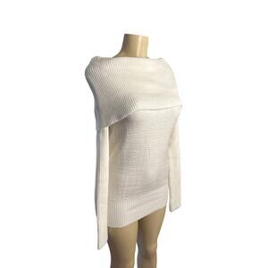 Vintage Women M Helen Harper Cottage Prairie Fitted Sweater Off-Shoulder Cream